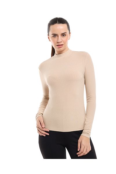 R&B Ribbed Top with Mock Neck and Long Sleeves