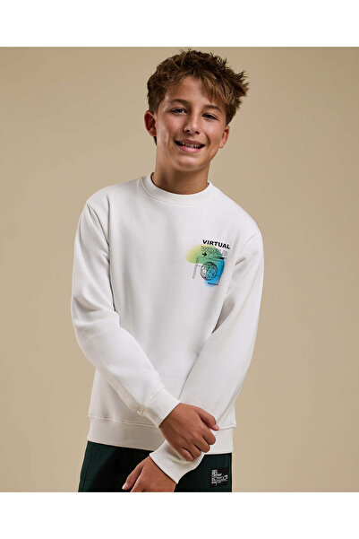 R&B سويت شيرت مطبوع برقبة دائرية وأكمام طويلة