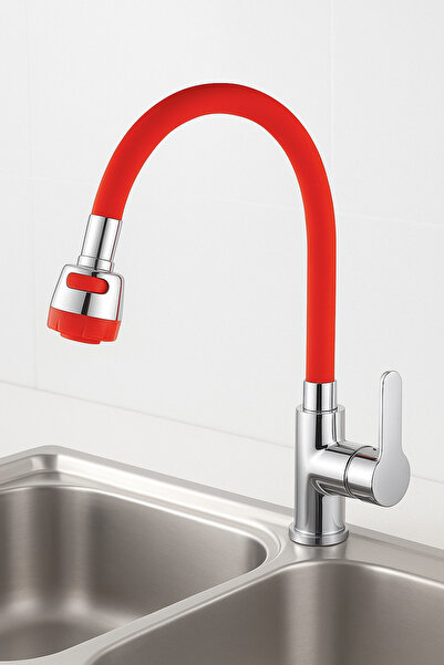 SUVİA حوض كوبار أحمر حلزوني مع رأس متحرك مضمون، صنبور مطبخ مرن