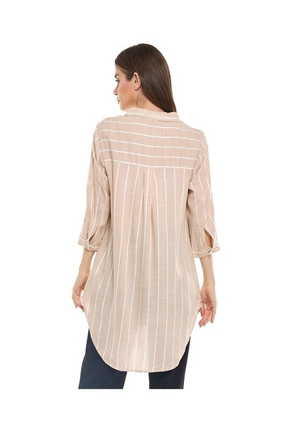 R&B Striped Tunic with Classic Collar and 3/4 Sleeves