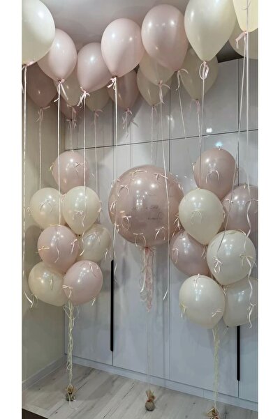 Çemrek Süs Parti Pink Blush Sea Sand Bow Balloon Set of 32