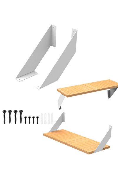 Home 2'li Raf Tutucu Braketi, Açılı Beyaz Metal, Kitaplık-mutfak-çalışma Odas...