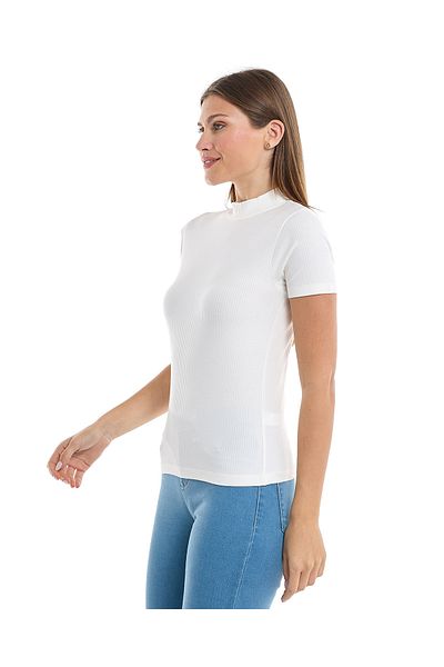 R&B Ribbed Top with Mock Neck and Short Sleeves