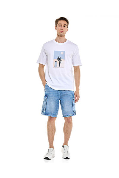 R&B Faded Cargo Denim Shorts with Elastic Waist