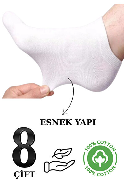 DİLRUBA AVM Women's Invisible Quality White Soft Cotton Lycra Combed Cotton Summer Booties Socks 8-Piece Comfortable