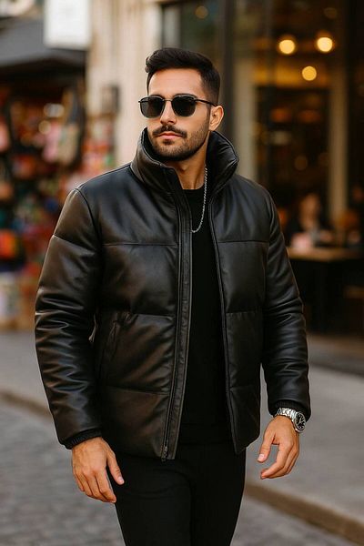 S&M CLOTHİNG New Season Waterproof & Fiber Filled Inflatable Leather Coat