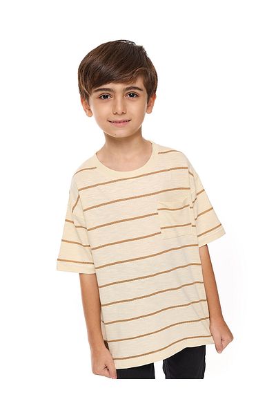 R&B Striped T-Shirt with Crew Neck and Short Sleeves