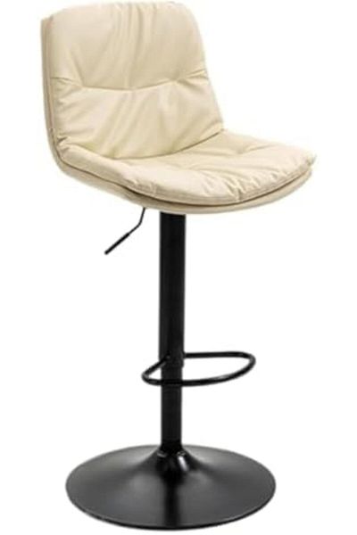 MAPLE HOME DECORATION Bar Chair Leather 360° Swivel Adjustable Height Backrest Black Metal Legs Modren Style (Beige)