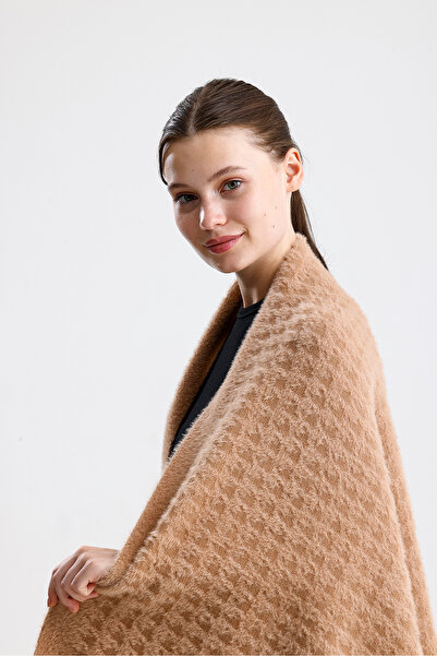 My Güzide Trikosal Women's Knitwear Shawl Houndstooth Patterned Biscuit Color