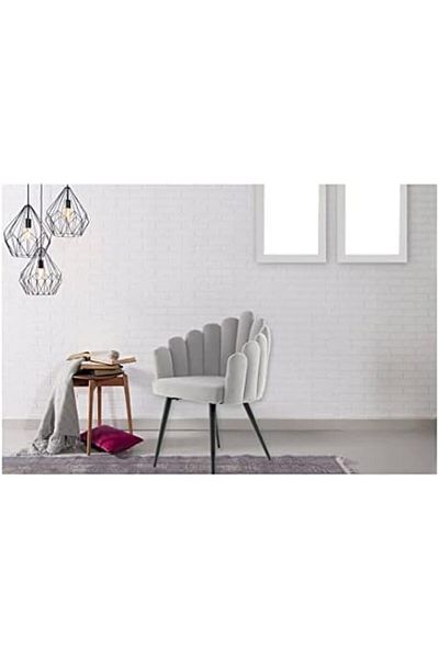 MAPLE HOME DECORATION Dinning Chair, Soft Velvet Seat and Back With Thick Seat Cushion Metal Legs Armchairs (Grey)
