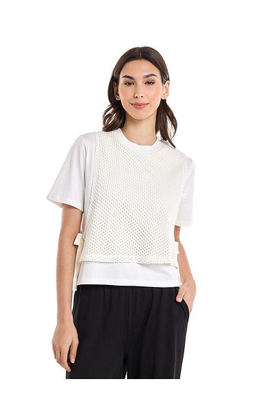 R&B Knitted Layered Top with Crew Neck and Short Sleeves