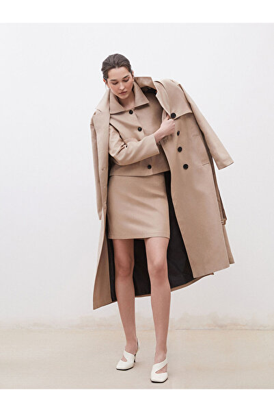 LC Waikiki Beige Slim Fit Suede Mini Skirt