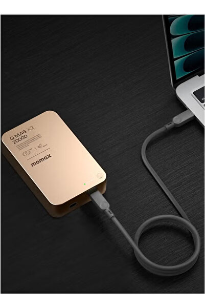 Momax حزمة بطارية لاسلكية مغناطيسية Q.Mag X2 بسعة 20,0000 مللي أمبير في الساعة [الجيل الثاني] - منفذي USB C مزدوجين - حجر رملي