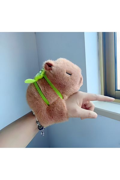 kardelen kırtasiye Plush Capybara with Turtle Bracelet Car Accessory Capybara Toy 18cm