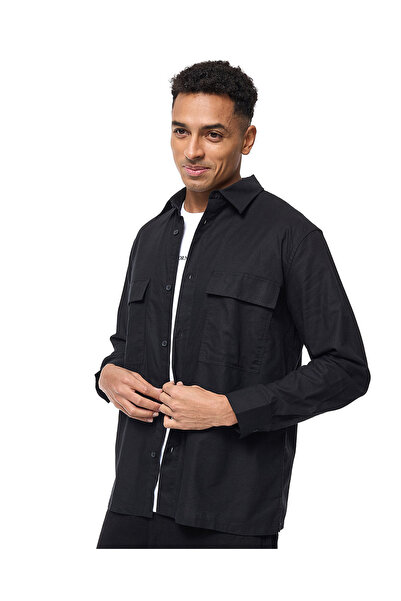 R&B Solid Shirt with Classic Collar and Long Sleeves