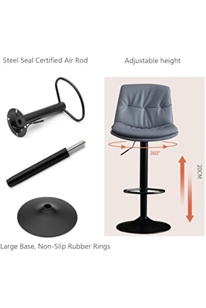 MAPLE HOME DECORATION Bar Chair Leather 360° Swivel Adjustable Height Backrest Black Metal Legs Modren Style (Beige)