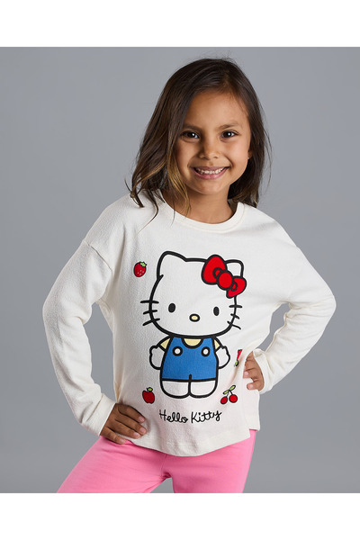 R&B تي شيرت بطبعة هالو كيتي مع رقبة دائرية وأكمام طويلة