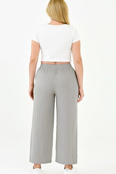 enmodaiçgiyim 100% бавовняна муслінова тканина, широкі штанини, зручний крій, дві кишені, жіночі штани - сірий колір