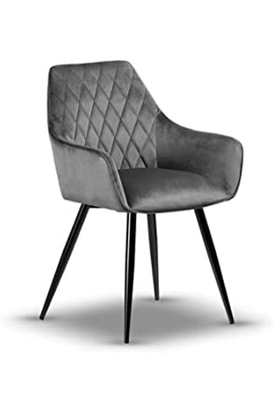 MAPLE HOME DECORATION Dinning Chair, Soft Velvet Seat and Back With Thick Seat Cushion Metal Legs Armchairs (Grey)