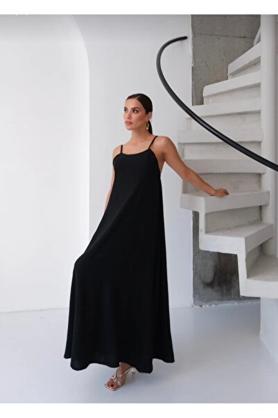 MOLLYMORE فستان أسود طويل من قماش إيروبين مع حمالات قابلة للتعديل