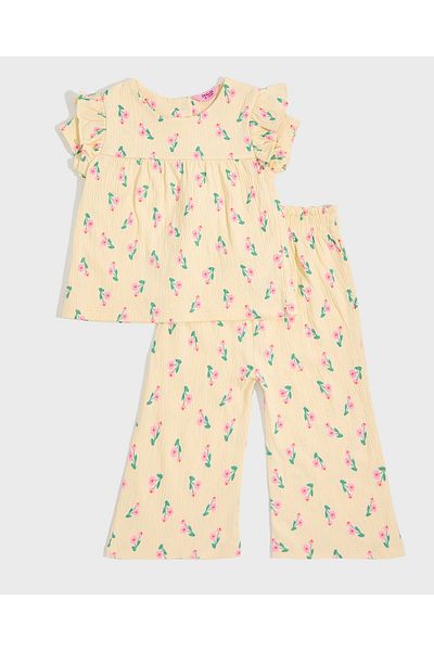 R&B Printed Top and Wide Leg Pant Set
