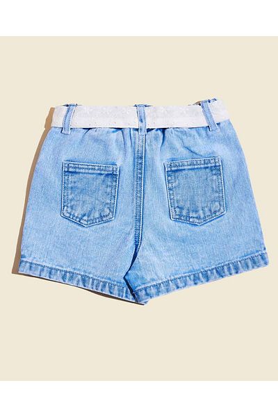 R&B Embroidered Denim Shorts with Button Closure