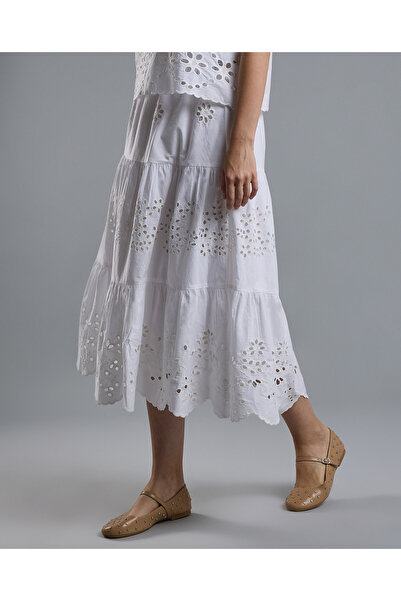 R&B Schiffli Midi Skirt with Elastic Waist