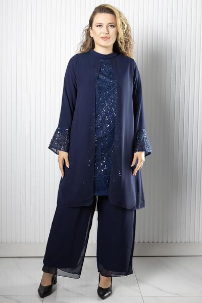 SUBU TASARIM Chiffon Sandy Stone Embroidered Plus Size Hijab Evening Dress Blouse Pants Suit Tbs962