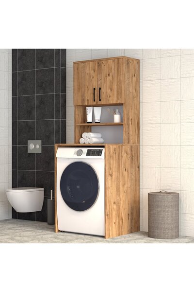 Tanmob 2 Kapaklı Raflı Çamaşır Makinesi Dolabı Çam - BDL0602