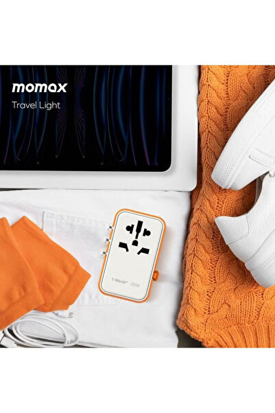 Momax UA20 1-World 25W GaN 3 Ports + Multi Plug Travel Adapter Multi Volt 100-240V -BLACK