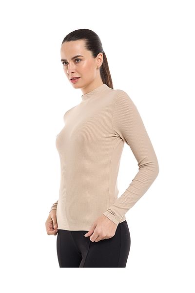 R&B Ribbed Top with Mock Neck and Long Sleeves