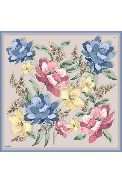 Armine Silk Scarf 2026 Winter - 9414-85 Stone Blue Yellow Twill