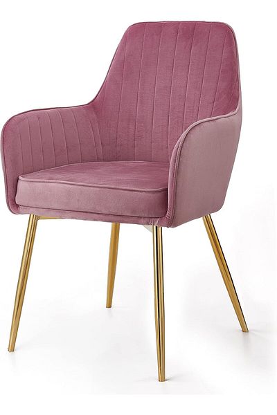 MAPLE HOME DECORATION Dinning Chair, Soft Velvet Seat and Back With Thick Seat Cushion Metal Legs Armchairs (Pink)