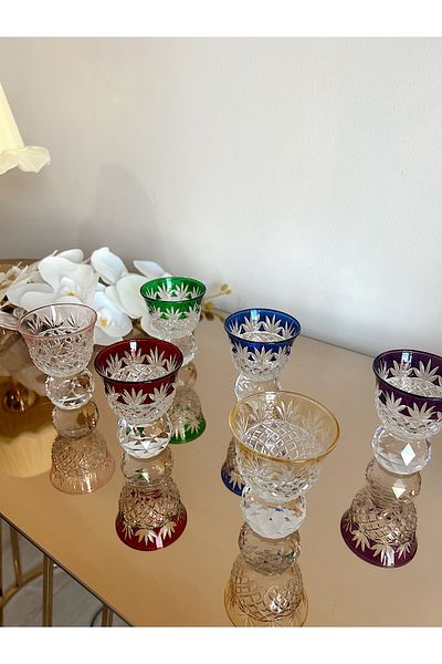 vanilya accessory 6-Piece Cut Crystal Glass Colored Turkish Delight Bowl