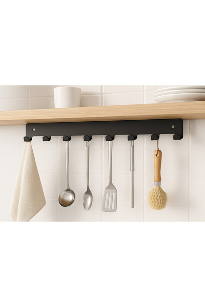 VENON 8 Kancalı Metal Askılık – Siyah Çok Amaçlı Kapı Arkası & Dolap İçi Düzenleyici