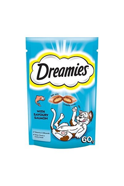 Dreamies Cat Treats with Savoury Salmon 60 g Crunchy Outside Soft Inside for Healthy Happy Cats