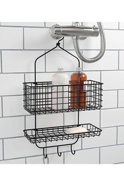 TEZPAZAR Blecksjön Askılı Çelik Duş Sepeti Yükseklik 56 Cm Siyah Kancalı Duş ...