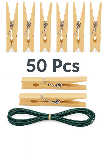 Metler 50 قطعة من مشابك الغسيل الخشبية + 10 أمتار من حبل الغسيل الفولاذي |   ...