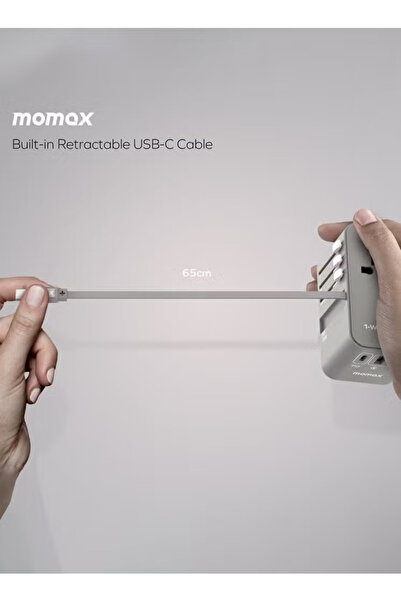 Momax UA18 1-World 70W GaN 3 Ports + Multi Plug Travel Adapter Multi Volt 100-250V - Grey