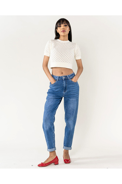 Nina Carter Blugi de damă Mom Fit Nina Carter albastru închis P502-5 M8