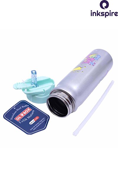 inkspire Patterned Children's Water Bottle 500 ml Steel Water Bottle Water Leak Proof Steel Water Bottle with Straw Does Not Smell Student Water Bottle