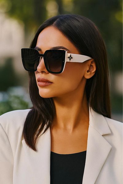 LAALUNA Oversized White Frame Square Sunglasses with Black Gradient Lenses