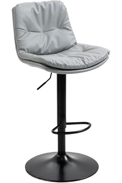 MAPLE HOME DECORATION Bar Chair Leather 360° Swivel Adjustable Height Backrest Black Metal Legs Modren Style (Grey)