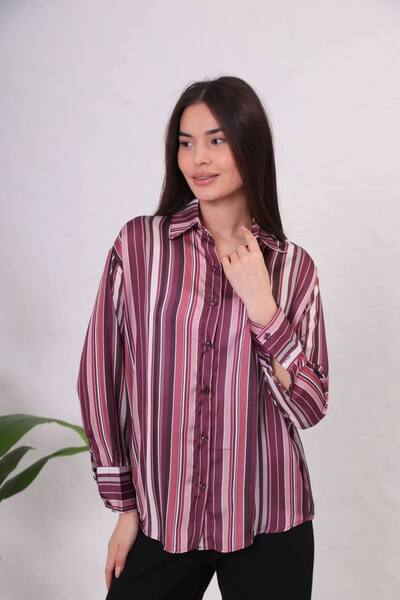 Mintaş Boyuna çizgili Saten kadın Gömlek