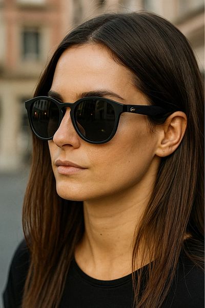LAALUNA Matte Black Aviator-Style Sunglasses with Textured Temples