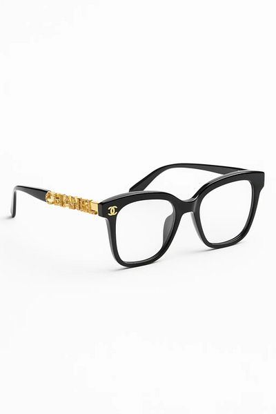 LAALUNA Elegant Black Square Frame Glasses with Gold Side Embellishments