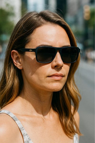LAALUNA Matte Black Square Sunglasses with Textured Temples