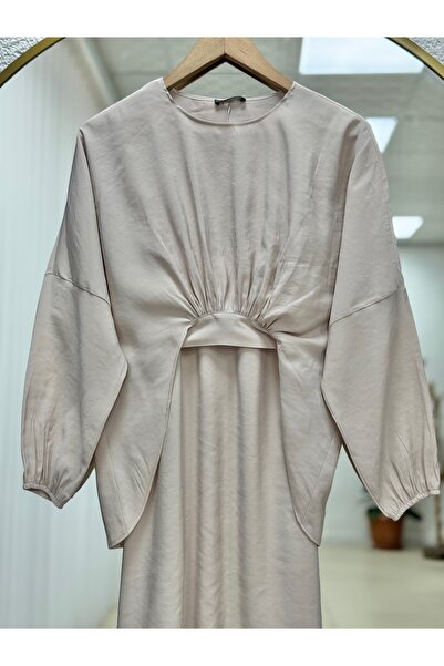 BENAHOLL Φόρεμα Lisyla Modal με λεπτομέρεια με κορδόνια-AS4072 Stone