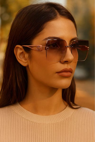 LAALUNA Oversized Rimless Square Sunglasses with Light Brown Gradient Lenses