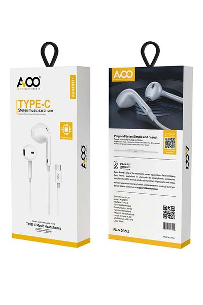 AVOO High-Quality Wired Earphones with Type-C Support for IOS and Android
